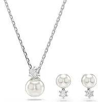 Swarovski Smykkesæt 'Matrix' sølv / perlehvid