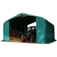 TOOLPORT 6x6m, Læskurstelt, PVC-teltdug, mørkegrøn, blød undergrund