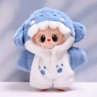 Mtp Products Haj-jumpsuit med hætte til Labubu-dukke 17 cm - blå/hvid