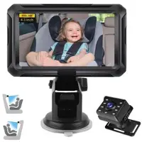 Mtp Products 4.3 HD 1080P babyalarm til bilen med 360 graders rotation til sikkerhed på bagsædet