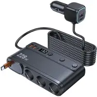 Mtp Products C35L 3-i-1 biloplader med udtrækkeligt kabel og spændingsvisning - 228W