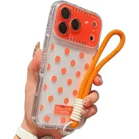 Mtp Products iPhone 17 Pro/18 Pro PC / TPU Cover med linsefilm og rem - Polka Dot - Orange