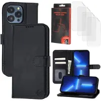 MyTPhone iPhone 13 Pro Max/12 Pro Max CardMate MagSafe Læder Pung Cover med Kortholder, Stativ, 2x Skærmbeskyttelse - sort