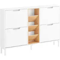 SoBuy Skostativ med bænk, hvid/bambus, 126x85x19 cm