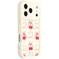 Mtp Products iPhone 17 Pro Stilfuldt stødsikkert TPU cover med forhøjede kanter - hvid / Sløjfebundne kirsebær