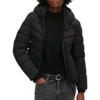 Superdry Superdrytil kvinder. W5011594A Vatteret jakke i mikrofiber med hætte (M), Sort, Casual, Genanvendt polister, Bæredygtig