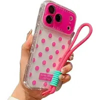 Mtp Products iPhone 17 Pro/18 Pro PC / TPU Cover med linsefilm og rem - Polka Dot - Hot Pink