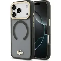 Lacoste iPhone 17 Pro Frosted Finish Gold Logo Hybrid Cover - MagSafe-kompatibel - Sort