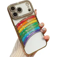 Mtp Products iPhone 17 Pro Regnbue Kviksand Hybrid Cover med Rhinestone-kameradekor - Guld