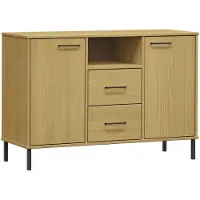 vidaXL Skænk Med Metalben Oslo 113x40x77 Cm Massivt Træ - Brun