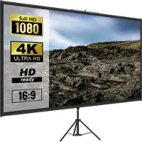 Vevor Tripod-projektorlærred med stativ 100 tommer 16:9 4K HD-projektionslærredsstativ Krølfri højdejusterbar bærbar skærm til projektor indendørs og udendørs til film, hjemmebiograf, spil, kontor