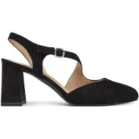 Caprice sling pumps, black, made of Leather with Trapeze heel, Size 41