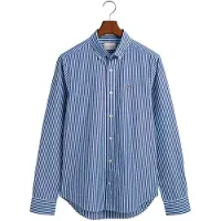 Gant Ganttil mænd. 3000132 Slim Fit stribet poplinskjorte blå (L), Casual, Bomuld, Klassisk, Lange ærmer
