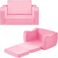 Vevor 2-i-1 børnesofa, foldbar blød sofa til småbørn med armlæn, lavet af 28D svamp og kort luv, omdannelig stol til liggestol, børnesofa kan klappes ud til sjov leg eller behagelig afslapning, M, lys