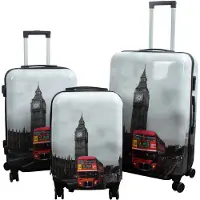 Borg Living Kuffertsæt - 3 Stk. - Kuffert med motiv - Big Ben - Hardcase letvægt kuffert med 4 hjul