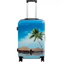Borg Living Kuffert - Hardcase kuffert - Str. Medium - Kuffert med motiv - Strand og palmer - Eksklusiv letvægt rejsekuffert