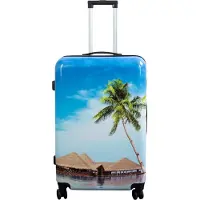 Borg Living Stor kuffert - Hardcase kuffert med motiv - Strand og palmer - Eksklusiv letvægt kuffert