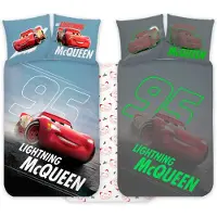 Licens Lynet McQueen sengetøj - 100% bomuld - Junior sengetøj 100x140 cm - Glow in the dark - Cars sengetøj
