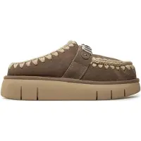 Mou Moutil kvinder. MU.FW531001A Bounce træsko læder træsko metal logo, taupe (37), 3-5 cm, Ingen, Casual, Gråt