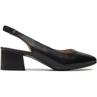 Caprice sling pumps, black, made of Leather with Trapeze heel, Size 42