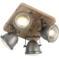 QAZQA Smart loftslampe stål med træ inkl. 4 WiFi GU10 - Emado