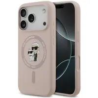 Karl Lagerfeld iPhone 17 Pro Karl and Choupette MagSafe Cover i flydende silikone - Pink