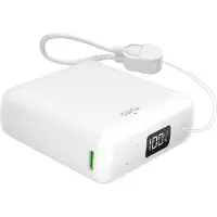 Puro 10000mAh 20W USB-C USB-A Power Bank med display og indbygget USB-C-kabel - Hvid