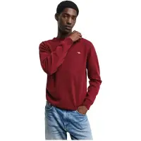Gant Ganttil mænd. 87211 Meget fin fåreuldstrøje med bordeauxfarvet rund krave (S), Casual, Bomuld, Burgund