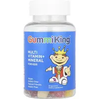 GummiKing , Multi-Vitamin + Mineral for Børn, Strawberry, Orange, Lemon, Grape, Cherry og Grapefruit, 60 Gummies