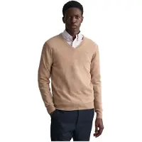 Gant Ganttil mænd. 87212 Pullover med V-hals i meget fin beige fåreuld (L), Casual, Bomuld