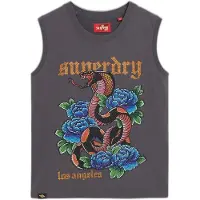 Superdry Superdrytil kvinder. W6011781A Ærmeløs T-shirt med strass Tattoo grå (M), Casual, Bomuld, Uden ærmer/stropper
