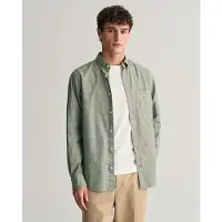 Gant Ganttil mænd. 3240100 Regular Fit-skjorte i grøn bomuld og hør (L), Casual, Lange ærmer