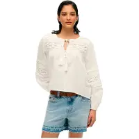 Superdry Superdrytil kvinder. W6012022A Hvid Ibiza-blondebluse (M), Casual, Bomuld, Lange ærmer