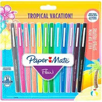 Paper Mate Flair filtpenne | Medium spids (0,7 mm) | Assorterede tropiske feriefarver | 12 Stk