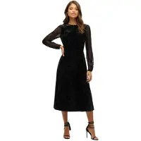 Superdry Superdrytil kvinder. W8011963A Lace Sleeve Velvet kjole sort (S), Party, Fløjl, Lange ærmer