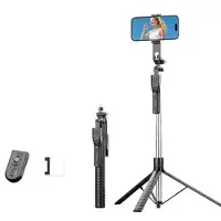 Mtp Products K50 Bluetooth Selfie Stick-stativ med TikTok-fjernbetjening, 6-tilstandsfyldningslys - Sort
