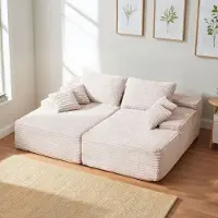 Vevor 210 cm overdimensioneret dobbelt chaiselong, fløjlssofa, hyggelig dybsæde loveseat-sofa med bløde hynder og pyntepuder til stue/soveværelse, ingen samling nødvendig, beige