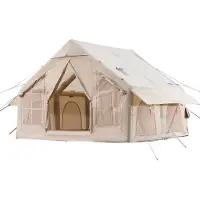 Vevor Oppustelige Campingtelte, 4-6 Personers Nem Opsætning, Oppusteligt Telt med Håndpumpe, 300D Oxford 4 Sæsoners Glampingtelt med Komfurudtag, 2 Døre og 4 Netvinduer, Opbevaringspose Inkluderet for