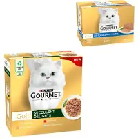 Gourmet 96 x 85 g Jumbo Pack Gold + 24 x 85 g Fine Pâté Mix gratis! - Saftige fine strimler: Kylling, Havfisk, Oksekød, Laks, 96 x 85 g + Fin Paté Mix: Kanin, Kalv, Okse, Lam, 24 x 85 g