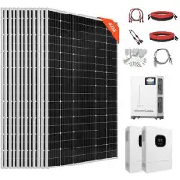 Vevor 4800W 48V komplet solcelleanlæg, 12*400W monokrystallinske solpaneler + 51,2V 300Ah LiFePO₄ batteri + 2 stk. 5000W hybrid inverter, højtydende off-grid solcelleanlæg til store huse og skure.