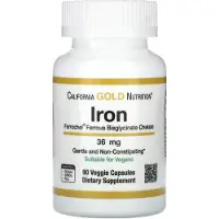 California Gold Nutrition , Ferrochel Jern (Bisglycinate), 36 mg, 90 Veggie kapsler