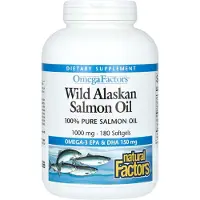 Natural Factors , Omega Faktorer, Vild Alaskansk Laksolie, 1,000 mg, 180 Mørt Gelatiner