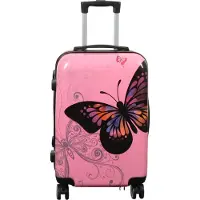 Borg Living Kabine kuffert - Hardcase letvægt kuffert - Trolley med motiv - Sommerfugl lyserød