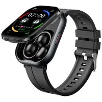 Mtp Products D12 2-i-1 smartwatch med trådløse clip-on-høretelefoner - silikonerem - sort