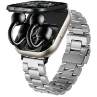 Mtp Products D12 2-i-1 smartwatch med trådløse clip-on-øretelefoner - rem i rustfrit stål - sølv