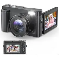 Mtp Products CD01 4K digitalkamera med 3 flipskærm, 64GB hukommelseskort - sort
