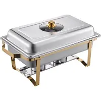Vevor varmefad buffetsæt, 4 l 2-pak, varmefad i rustfrit stål med 4 halve pander, rektangulær cateringvarmer med glaslåg, vandbakke, foldbar stativ, brændstofholder, til bryllupsfest, banket