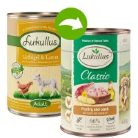 Lukullus Naturkost Adult Kornfri 6 x 400 g - Fjerkræ & Lam