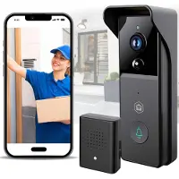 Nedis SmartLife Video Dørtelefon Wi-Fi Batteri 3MP Full HD 1296p Cloud Storage (mulighed) / microSD (ikke inkluderet) IP44 Med bevægelsessensor Nattesyn Sort