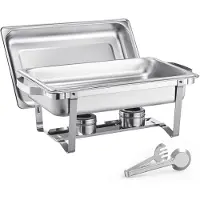 Vevor Varmeplade Buffetsæt, 8 Qt 2-pak, Rustfrit Stål Varmeplade med 2 Fuld Størrelse Pander, Rektangulær Catering Varmeplade med Låg Vandbakke Stativ Brændstofholder, Til Bryllupper Fester Banketter,